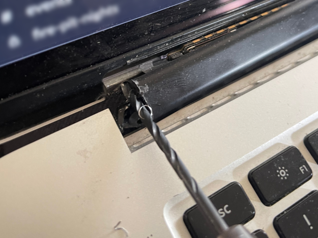 laptop hinge with flush cutters, before and after